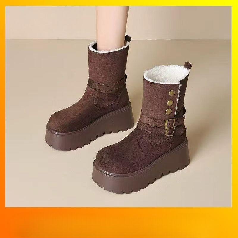 

Новый стиль женских сноубутсов с пряжкой, включая обувь на губке, обувь на толстой подошве, сапоги до середины икры 40 коричневый