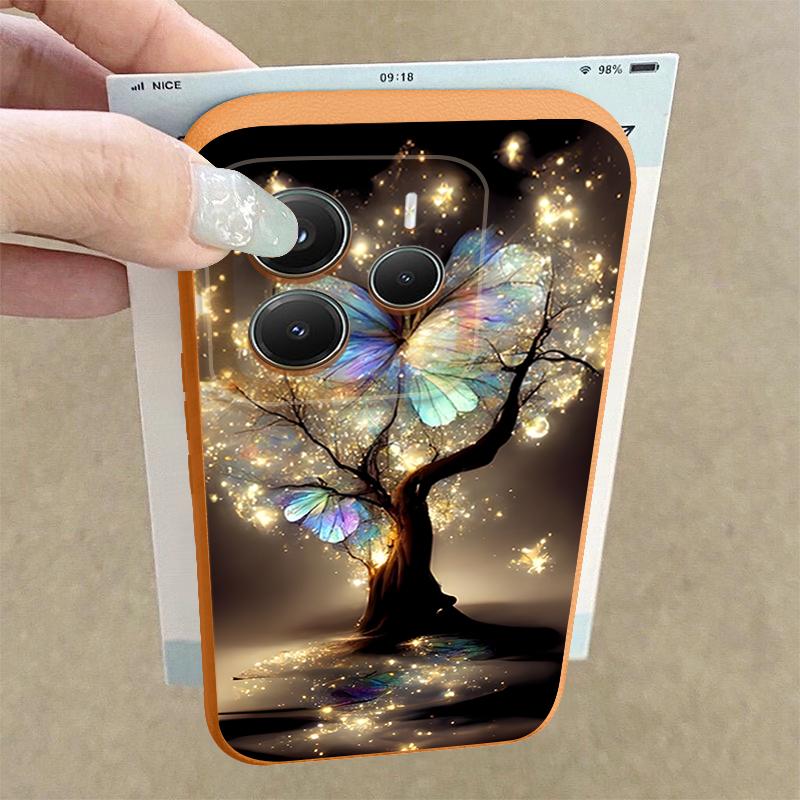 Shining Fantasy Tree Butterfly Pattern Case For Xiaomi Redmi Note 14 13 Pro 5G 4G 12 11 Funda Xiaomi 14T 13T 11T Pro Leather Texture Silicone Cover