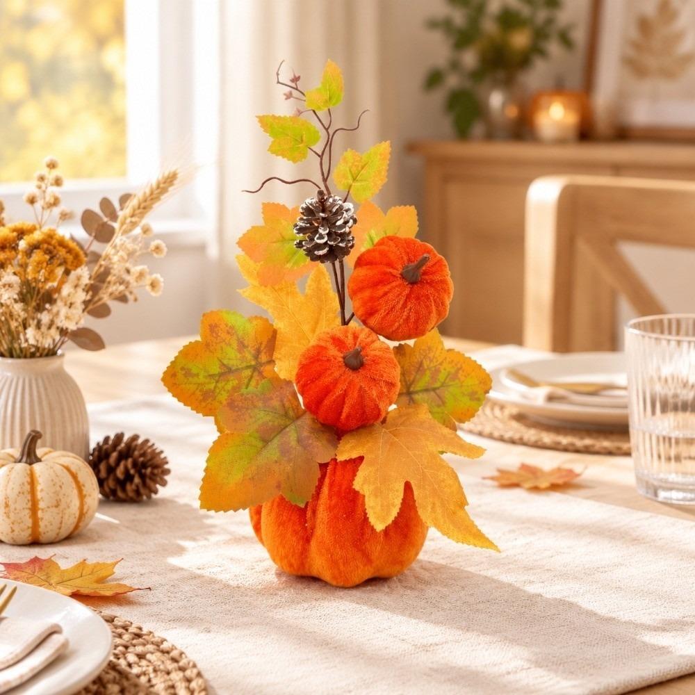 DIY Artificial Pumpkin Flower Bonsai Style Autumn Harvest Decoration Office Desktop