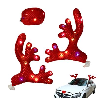 Car Reindeer Antlers & Nose Kit Reindeer Christmas Decoration Car Costume Decor Reindeer Antlers & Nose For Winter New Year Gift