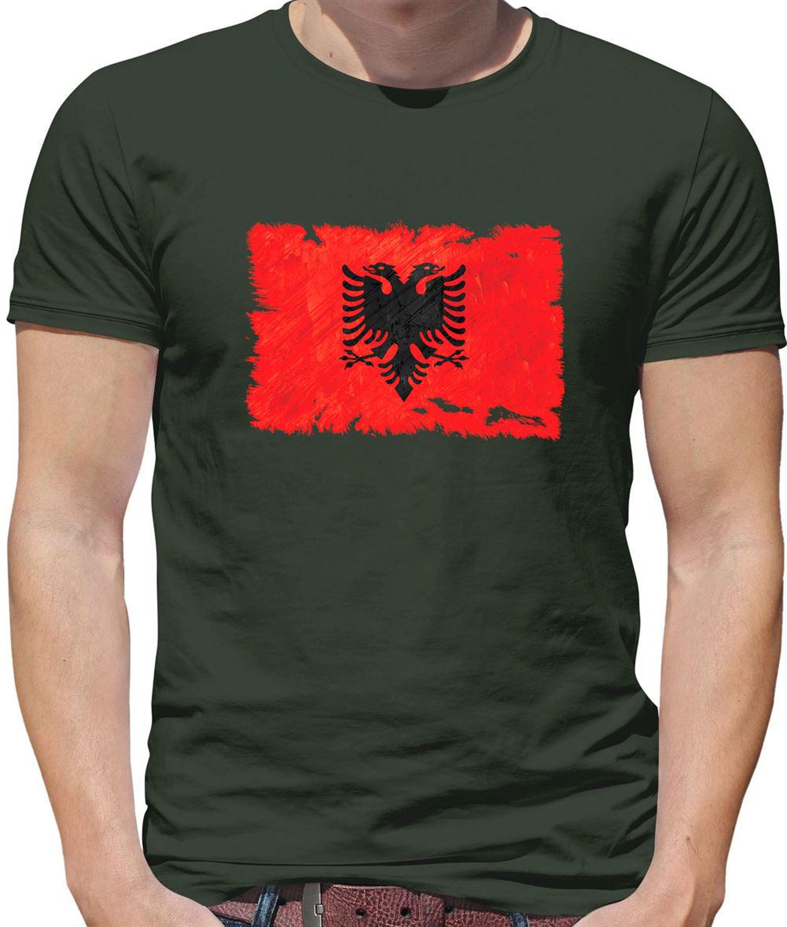 Albania Grunge Style Flag - Mens Womens Kids T-Shirt - Albanian Flags Republic Tirana Lek Country Capital Gift Present Europe 3XL