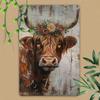 Vintage Metal Tin Sign High Cow in Flowers 30x20 cm Home Interior Decor