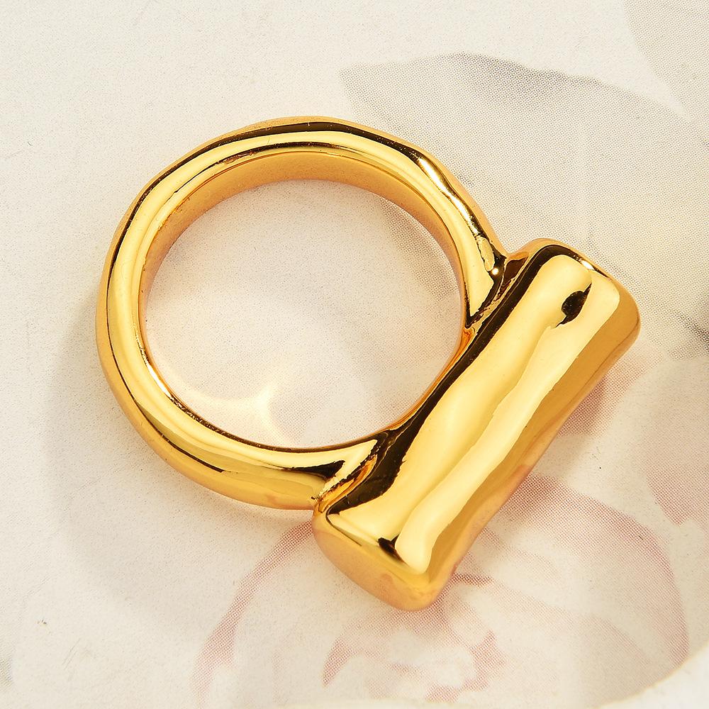 Spanish Geometric Open Ring, Titanium Steel Plated 18K Gold Simple Zinc Alloy Ring For Women
