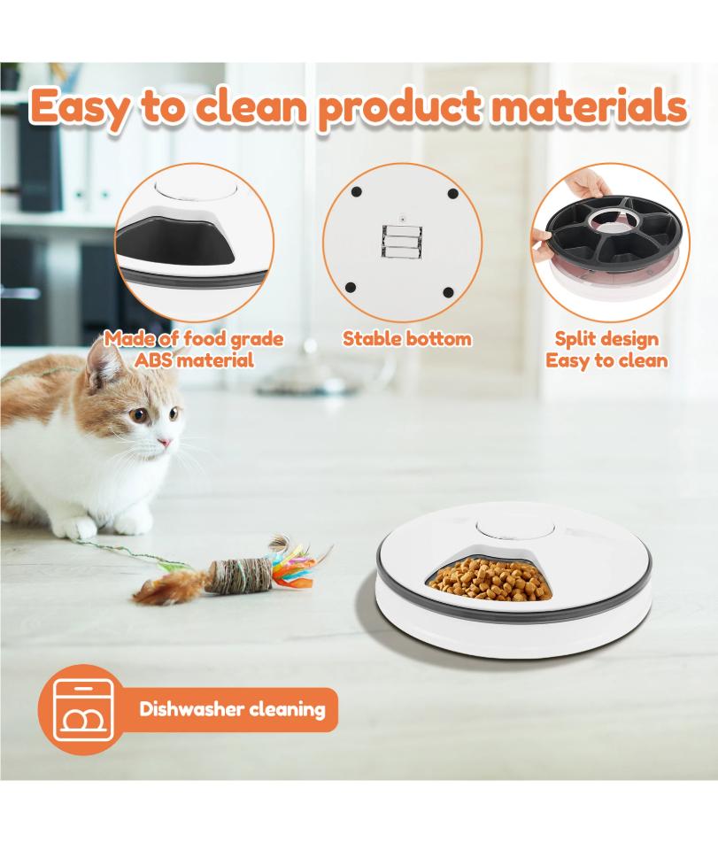 Dry Wet Food Cat Feeder with Timer 6 Meals Pet Food Auto Feeder Battery Powered Fresh Food Dispenser for Domestic Pets