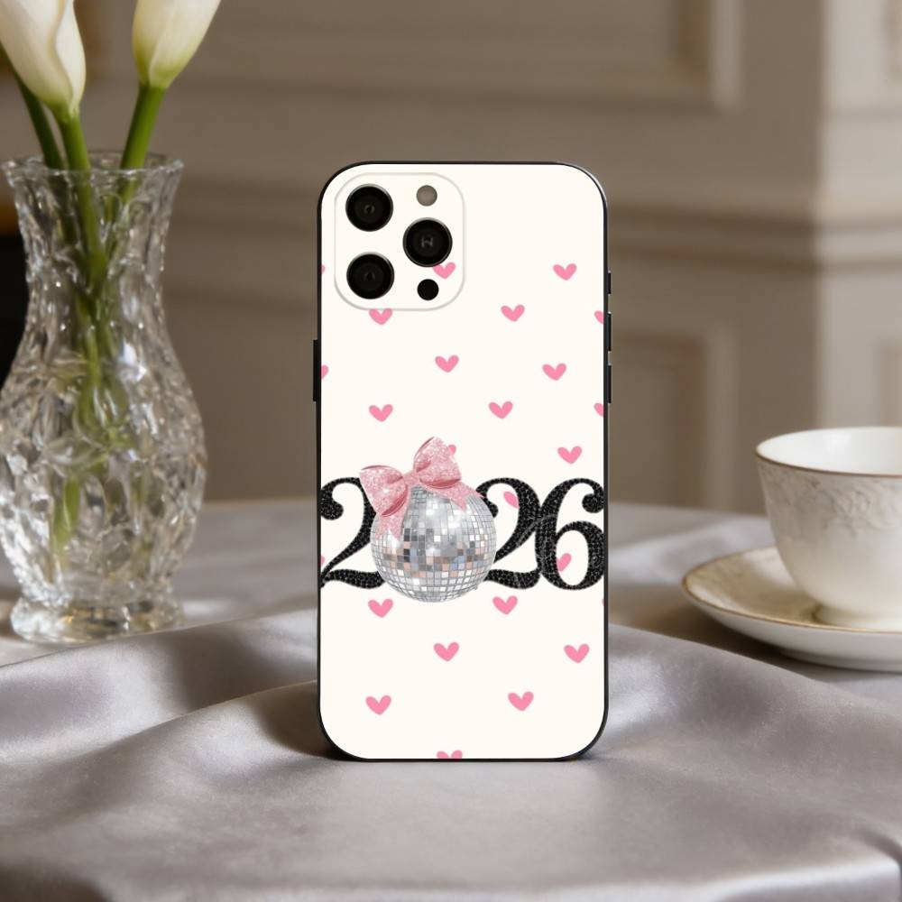 2026 New Year's Art Phone Case For iPhone 17,16,15,14,13,12,11 Plus,Pro Max,XS,Soft Silicone Black Cover