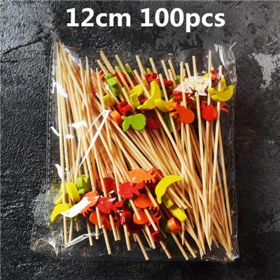 100pcs 12cm Fruit Cocktail Pick Stick Different Style Bamboo/PVC Buffet Cupcake Toppers Bar Tools Barware