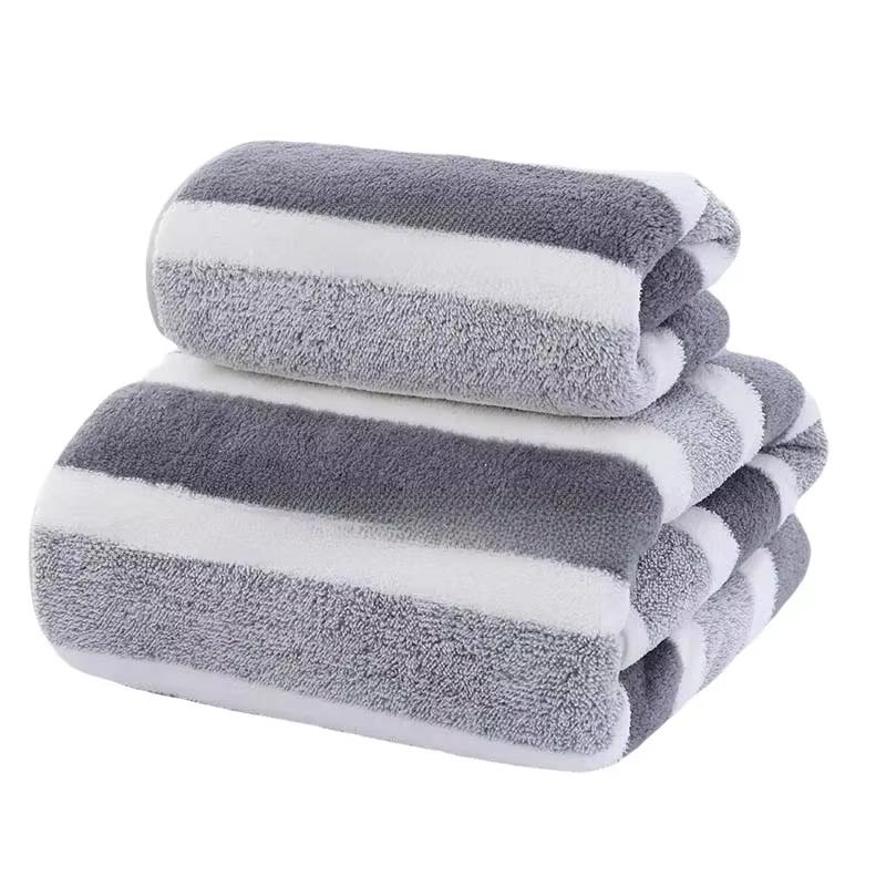 

2 Pcs Striped Bath Towel Set | Soft Bath & Hand Towels | Quick-Drying & Absorbent | Stylish Multi-Color Design for Home/Spa