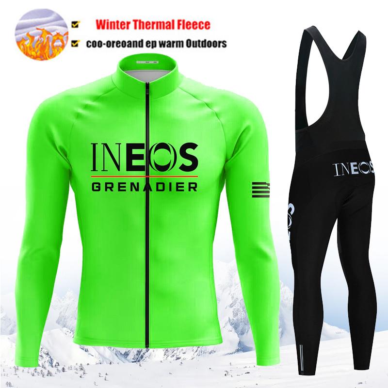 INEOS Team Winter Cycling Jersey Set Thermal Fleece Men Cycling Long Sleeve Bicicleta Set MTB Road Bike Clothing Suit Bib Pants