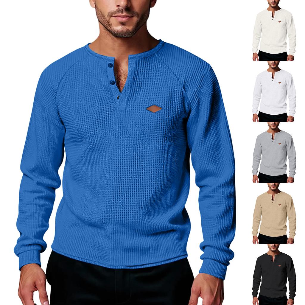 Men's Casual Solid Color Buckle Quick Dry Shoulder  Long Sleeved