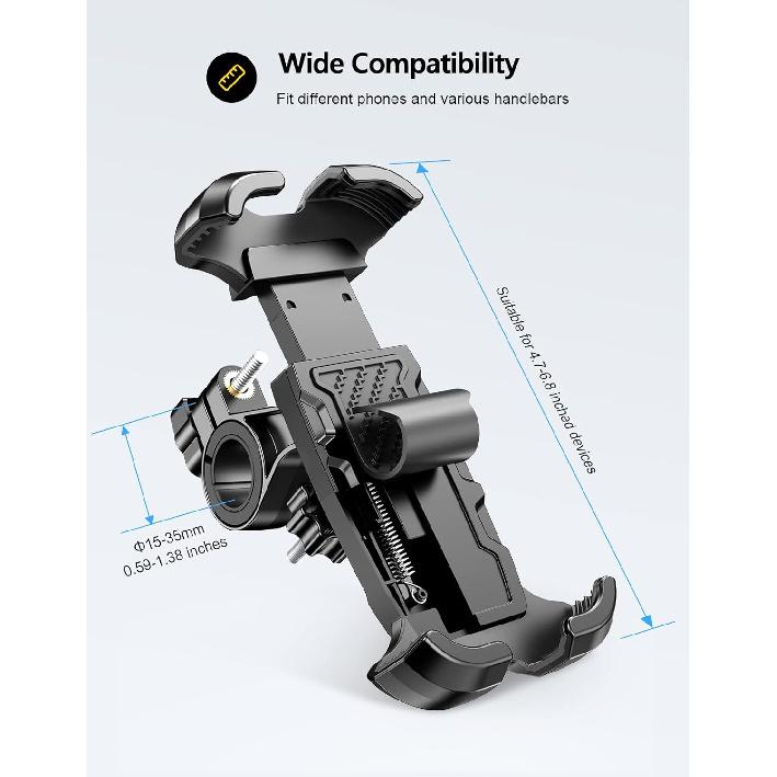 Motorcycle Phone Mount, Upgrade [Never Fall Off] [0 Shake] Bike Phone Mount, [3S Put & Take] 360° Rotatable Phone Holder For Motorcycle Bike Bicycle