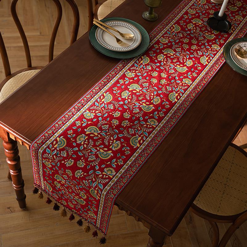 American Retro Jacquard Table Runner Dining Table Cloth Tea Table Cabinet Decorative Strip