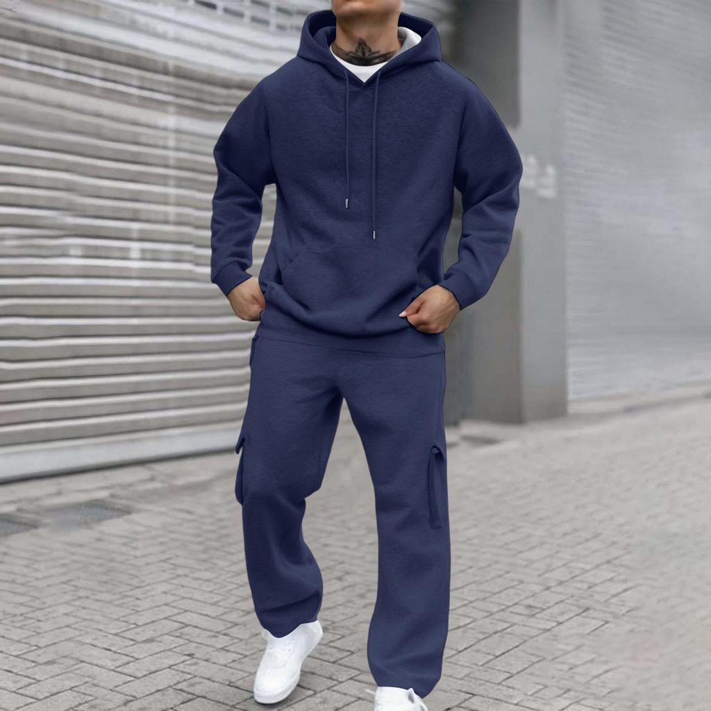 Men's Two-Piece Set, Hoodie & Elastic-Waist Cargo Pants For Casual Outdoor Sports
