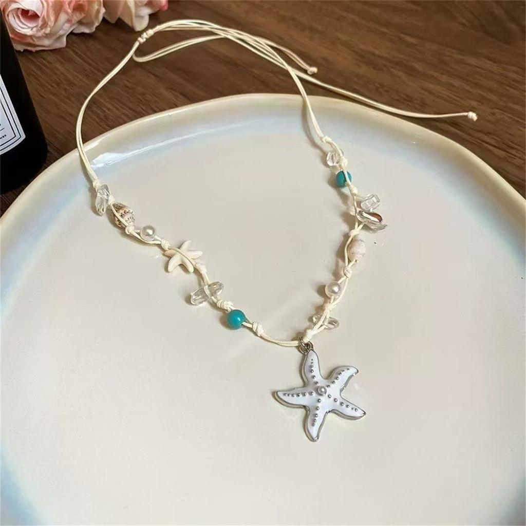 Boho Starfish Pendant Necklace Adjustable Beach Vacation Choker for Women Summer Holiday Party Accessories
