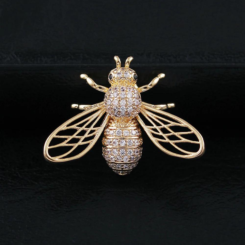 Trendy Animal Crystal Bee Brooch Metal Zircon Lapel Pins Men's Suit Shirt Small Collar Pin Corsage Jewelry for Women Accessories