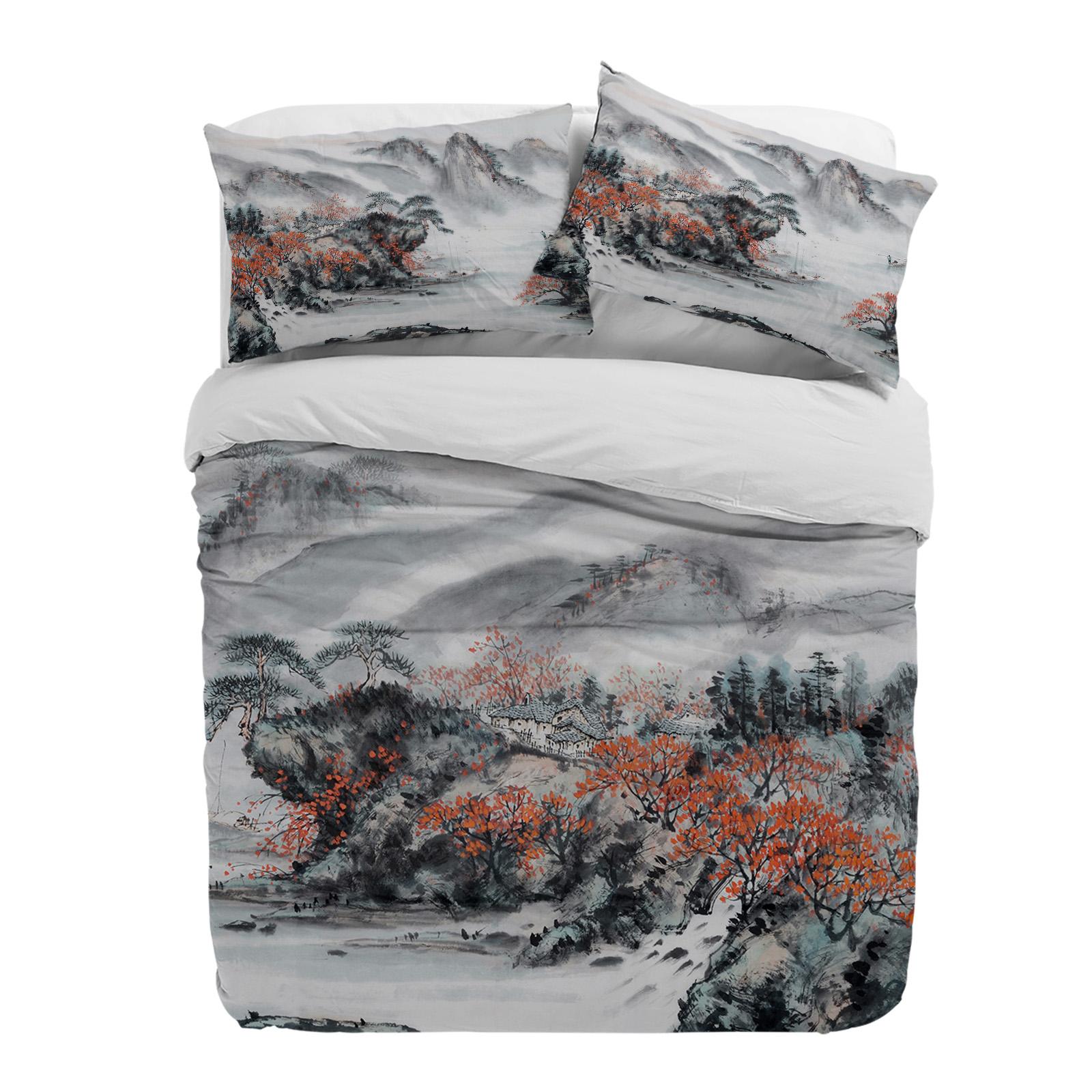 

Пододеяльник в стиле китайской живописи тушью с наволочкой, на заказ, комплект постельного белья из 3 предметов, пододеяльник, двуспальная кровать, домашний текстиль EU single(135x200cm)