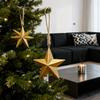 Wooden Golden Five-pointed Star Pendant For Christmas Tree Decoration, Classic Festive Christmas Party Decoration