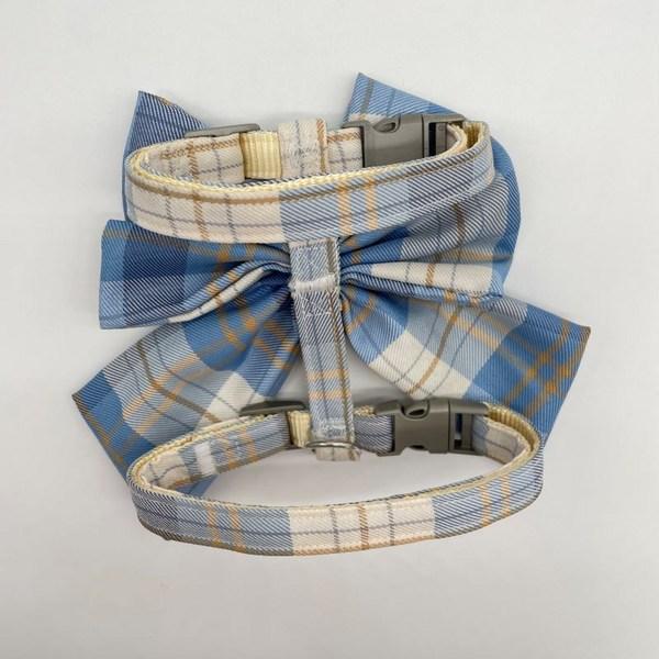 With Us Damda Dog Cat Harness Check Ribbon Harness Leash Set Pink Blue Yellow