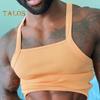 2Pcs/Set Men Sports Suit Solid Color Sling Casual Vest Elastic Waist Mid-rise Shorts Set Regular Style Tracksuit
