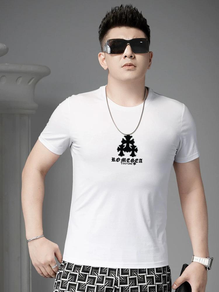 European Style 2025 New Round Neck Short-Sleeve T-Shirt for Men, Summer Trendy Brand Printed Casual Top, Slim Fit Half-Sleeve Tee