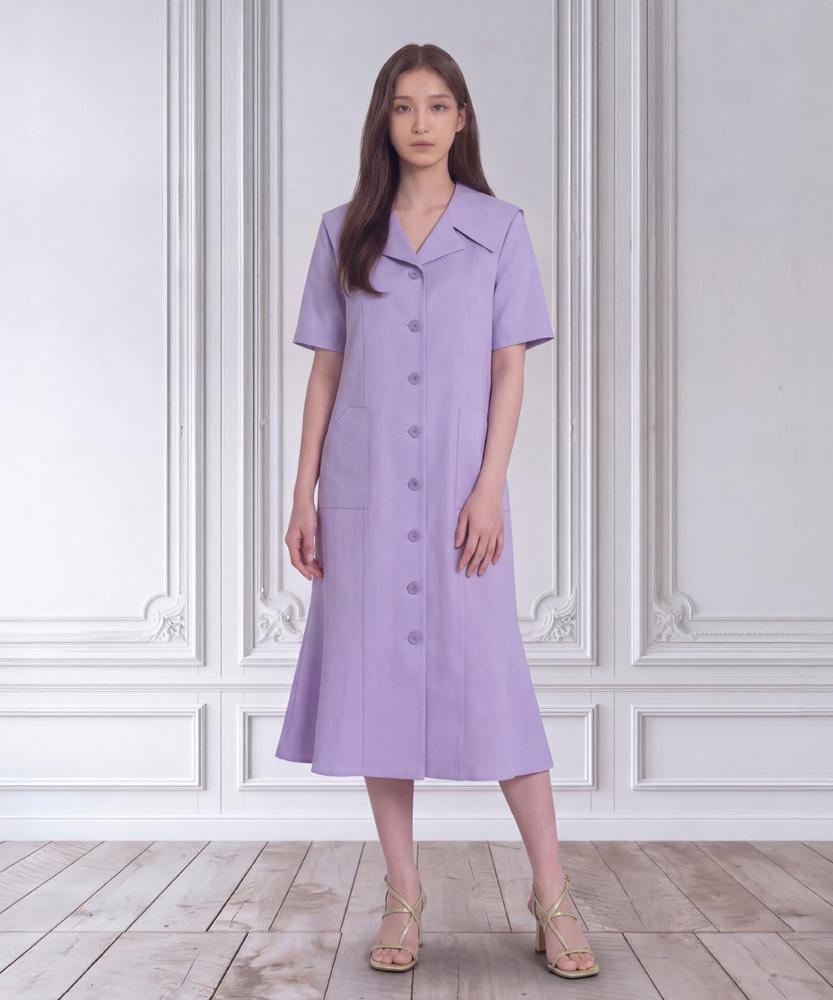 L By L Big Collar Pastel Purple Linen Long Dress