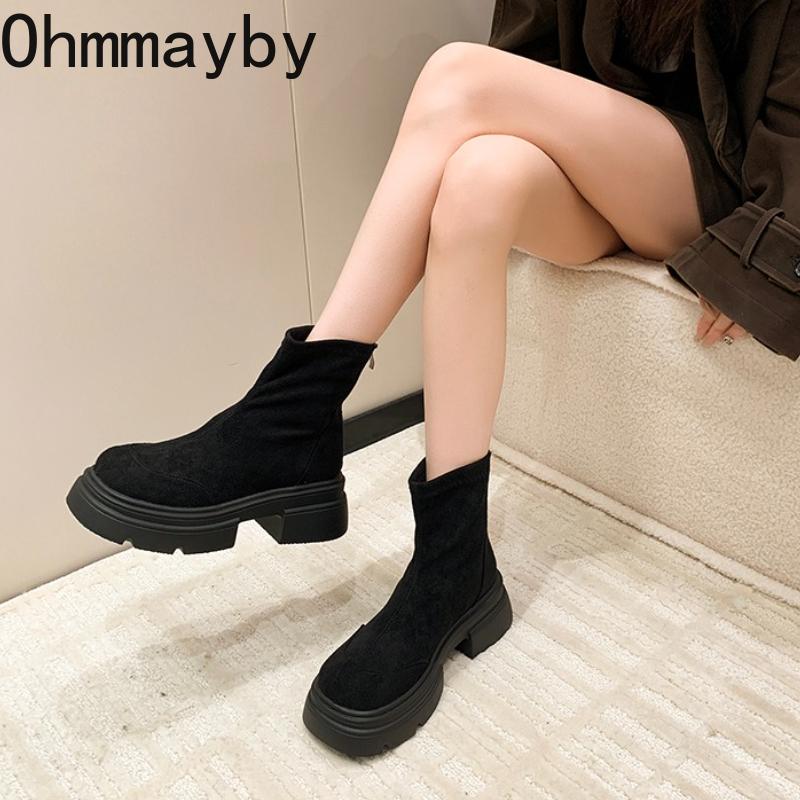 Vintage Platform Thick Sole Woman Ankle Boots Comfort Short Plush Shoes Autumn Winter Slim Height Increase Short Botas