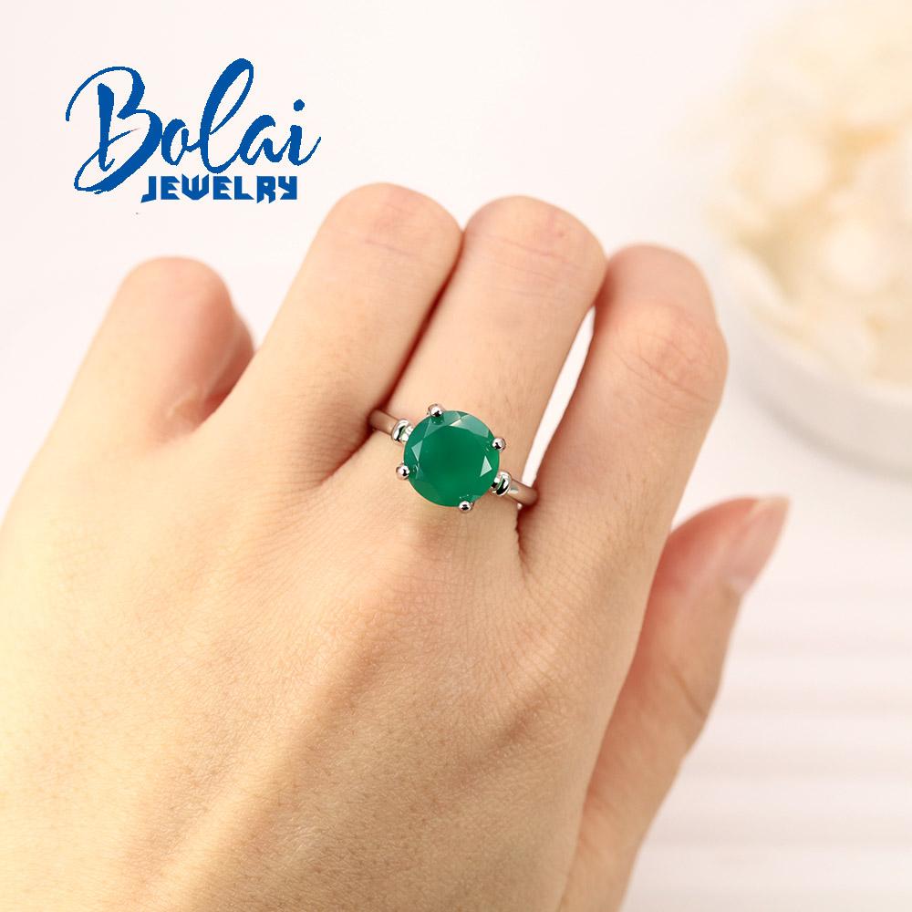 Natural Green Agate Round 10.0mm Gems Ring Earrings Jewelry Set Simple Fashion Design 925 Sterling Silver Fine Jewelry for Women