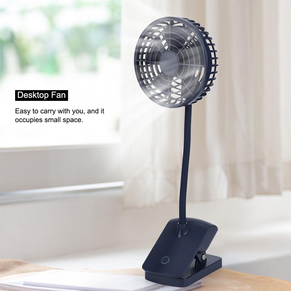 USB Rechargeable Clip On Desk Fan Mini Portable Desktop Fan for Car Office(Blue )