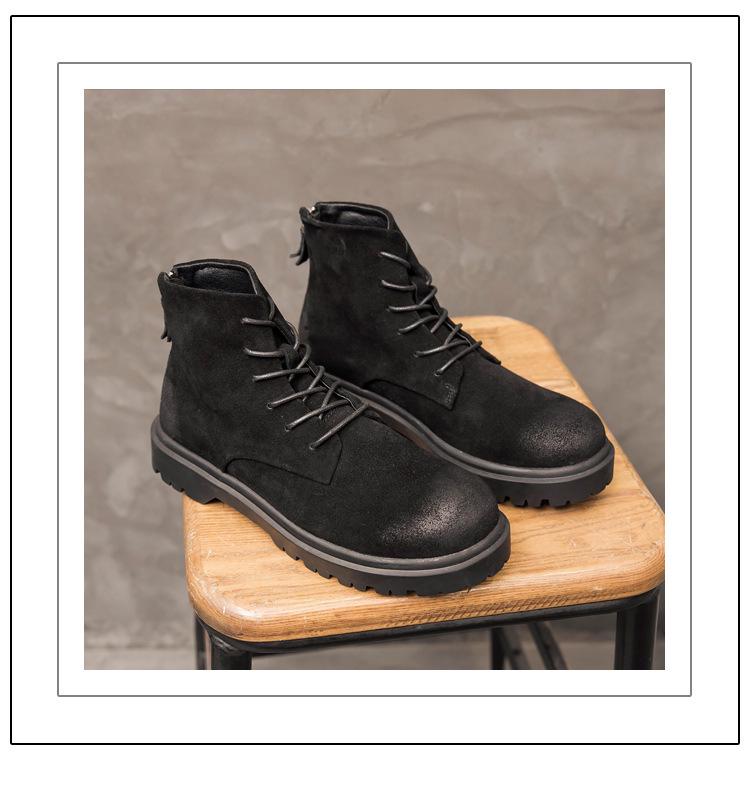 2024 High-Top British Martin Boots: Men’s Retro Cow Suede with Inner Height Increase and Thick Sole