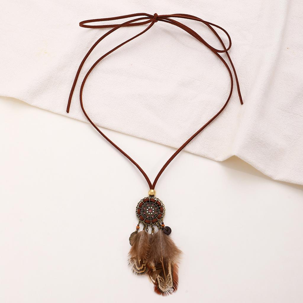 Retro Coffee Bohemian Necklace For Women Ethnic Style Fringed Pendant Long Sweater Chain High-End Fashion Jewelry