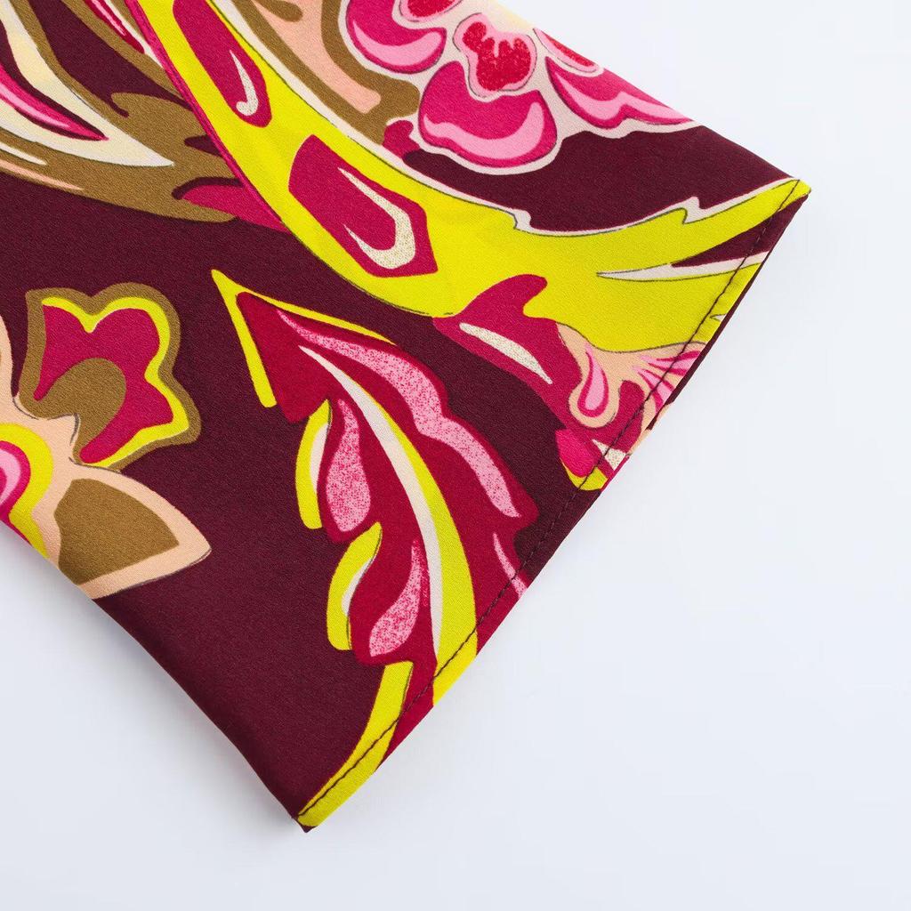 2025 Spring Women's European & American Fashion Print Long Sleeve Midi Dress