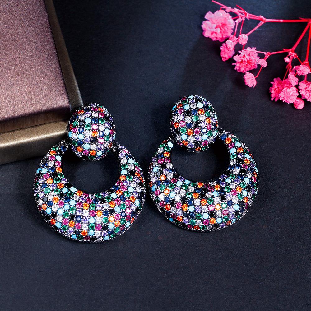 Needle French Light Luxury Geometric Zircon Premium Full Diamond Color Zircon Earrings Earrings