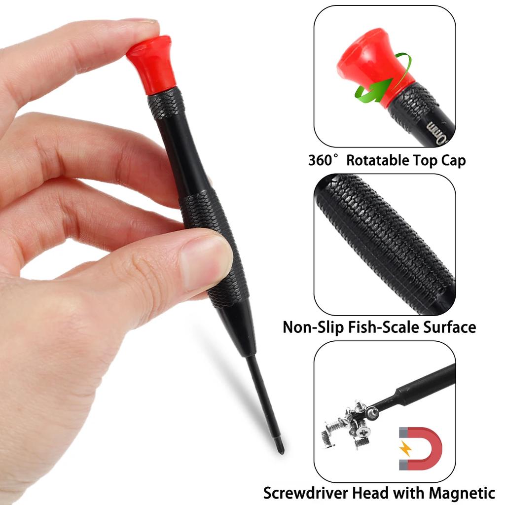 18Pcs Magnetic Screwdriver Set 0.8-3mm Micro Cross Screwdriver Kit Metric Pentagonal Torx Flat Head Screwdriver with Tweezers
