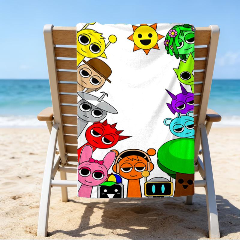 proof beach towel with a Sprunki7 pattern - soft,absorbent,quick-drying,machine washable - perfect for swimming,camping,bathing