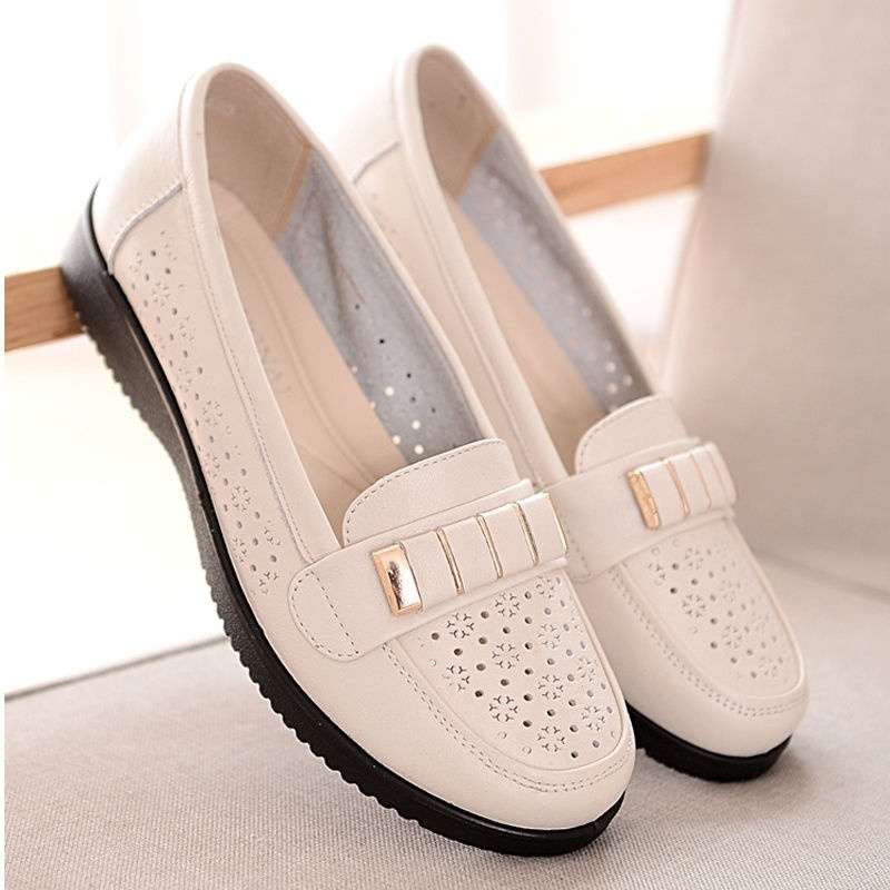 Doudou shoes women's non-slip spring and summer new flat-soled single shoes soft sole one pedal pregnant women comfortable mother white nurse shoes