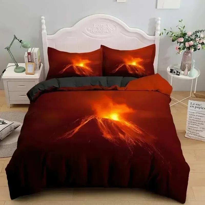 

Top Volcano Duvet Cover Set King Size Disaster Pattern Red Yellow Comforter Cover Microfiber Lava Bedding Set 70x133cm 2pcs