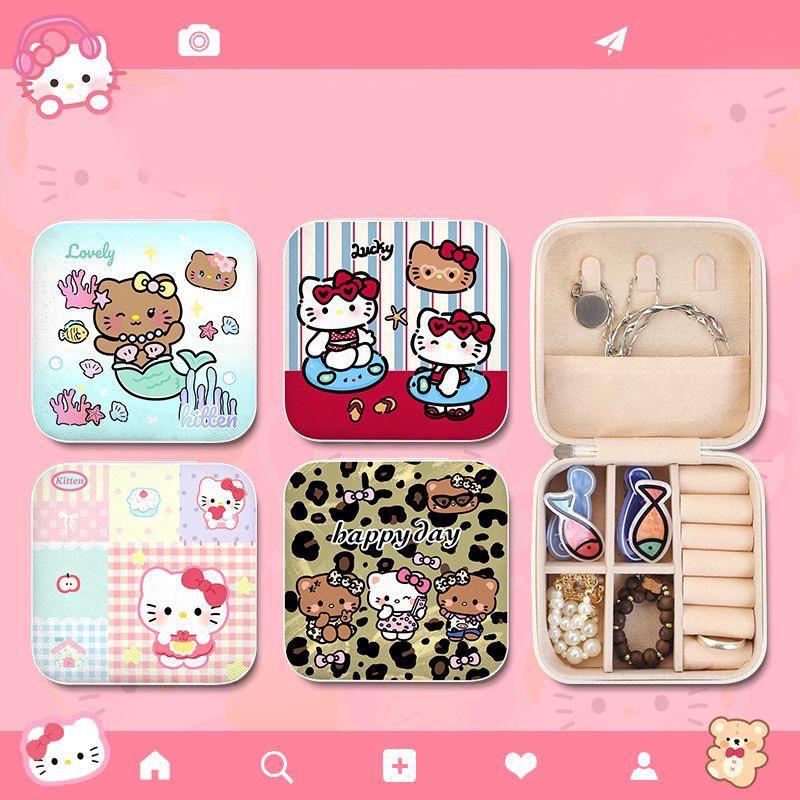 Kawaii Hello Kitty Jewelry Case Earrings Ring Hairpin Storage Case Necklace Storage Case Travel-Friendly Jewelry Storage Organizer