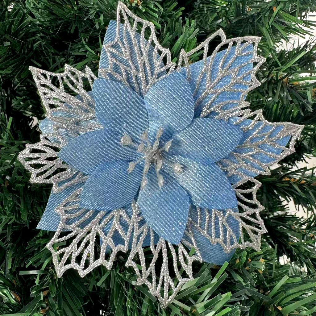 1PC Christmas Golden Glitter 14cm Flower Christmas Tree Decoration Ornaments Color Glitter Home Party Decoration Supplies