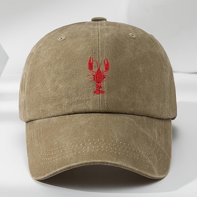 1pc Unisex Leisure Fun Lobster Embroidered Baseball Caps,Outdoor Windproof Sunshade Casual Adjustable Duckbill Caps for Holiday