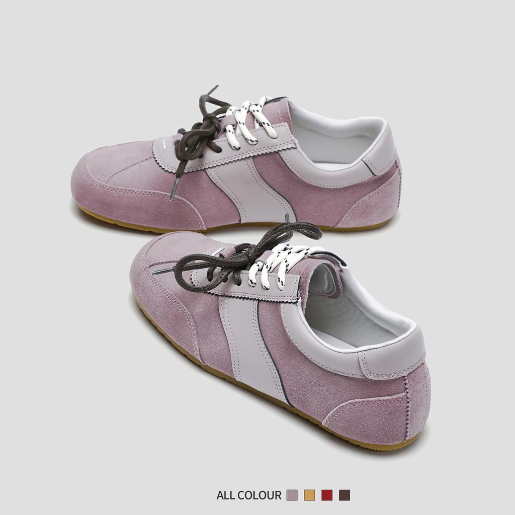 Leather Red German Training Shoes Women's 2025 Spring New Flat Bottom Soft Sole Thin Square Head Running Casual Forrest Gump Shoes