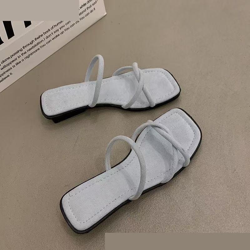 French Slippers Women's Summer Wear Fashion 2025 New Suede Retro Temperament with Skirt Low Thick Heel Cool Slippers