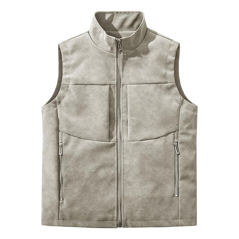 Comfortable Leather Jacket For Autumn And Winter Sleeveless Top, Windproof And Rainproof, Simple And Wear-resistant Stand Up Collar Vest