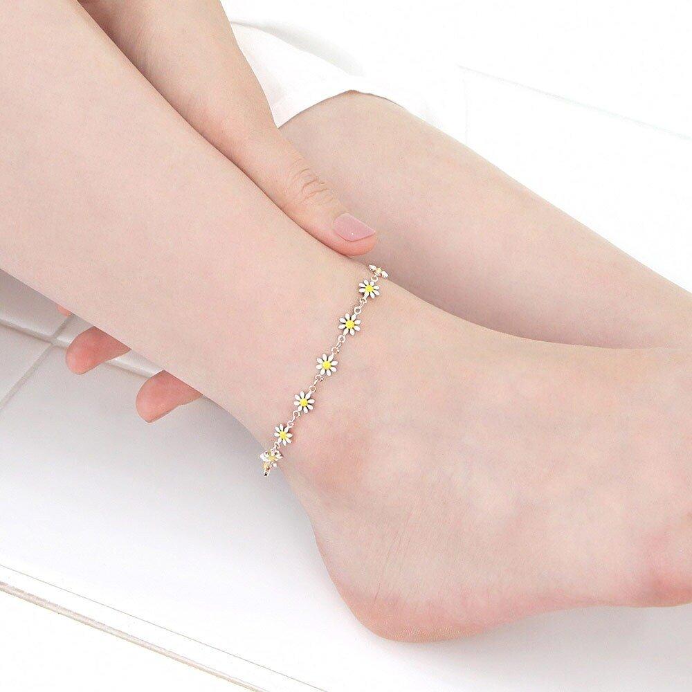 Daisy 14K Gp Flower Chain Rose Gold Fashion Anklet