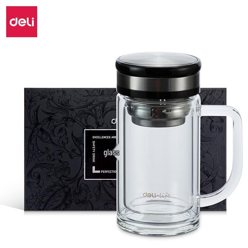 Deli 8989 Portable Double-Layer Glass Tea Cup