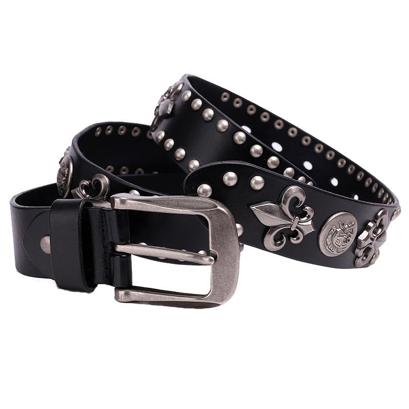 Cinturones Punk de Cuero Genuino con Remaches de Metal Pesado para Hombre Cinturón Vaquero con Tachuelas para Hombre Ceinture Homme Cinturón de Cintura Cinturon Mujer