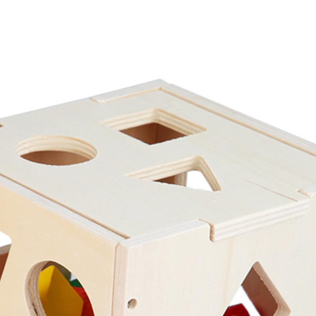Wooden Kids Shape Sorting Toy 15 Holes Building Block Cube Box Geometric Shapes Matching Toy