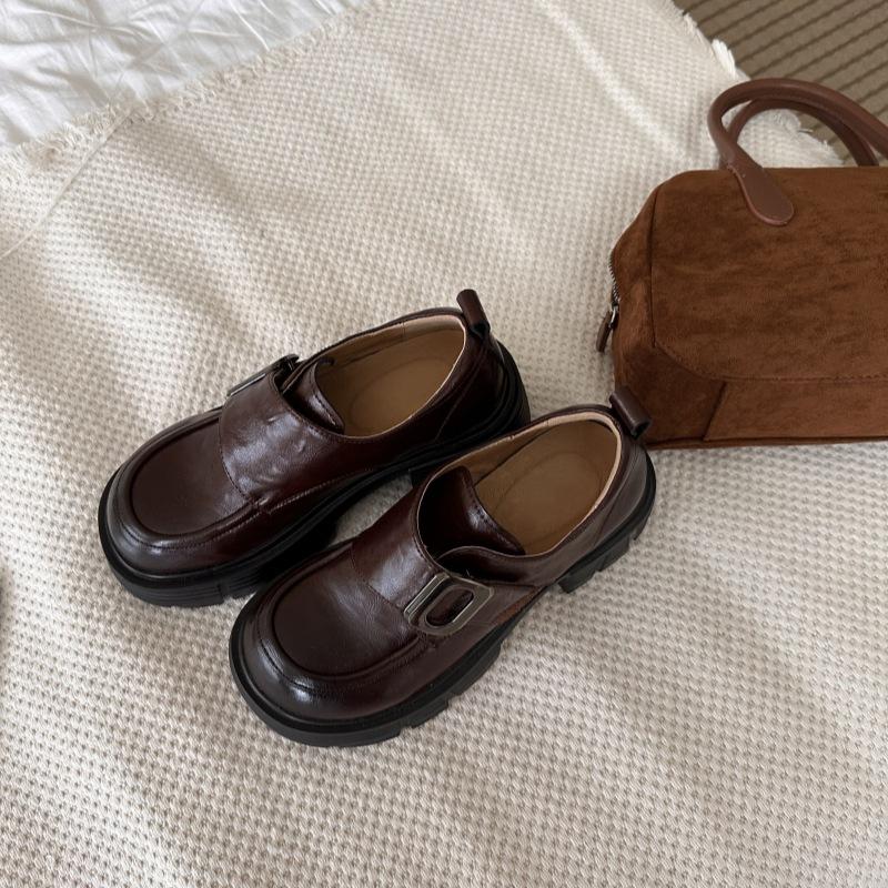 Autumn and winter new retro platform leather small leather shoes genuine leather Japanese college style increased versatile loafers single shoes women