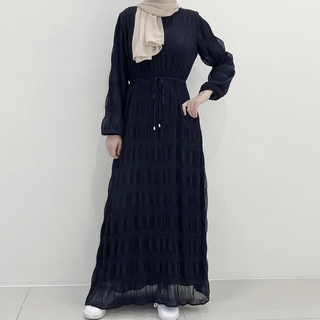 M217#6: Multi-color Muslim Women's Middle Eastern Chiffon Long Dress - New Malaysian Pleated Robe Design