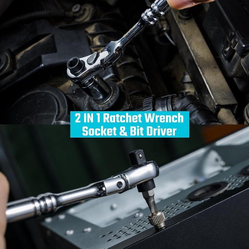 Xiaomi 2 In1 Ratchet Wrench 1/4" Mini Drive Flexible Head Chrome Vanadium Steel Reversible Quick Release Screwdriver Socket Repair Tool