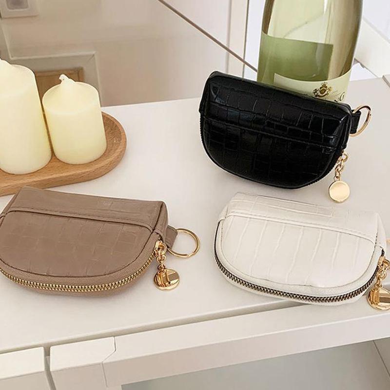 Shell Small Wallet Pu Leather Coin Purse Simple Card Holder Korean Solid Color Zipper Key Case Mini Handbag
