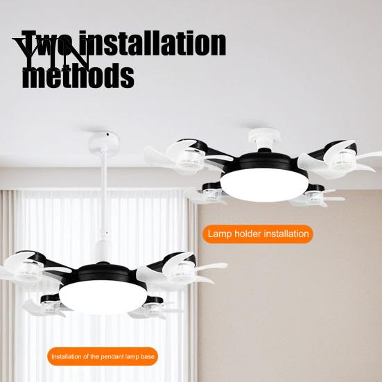 E27 Socket Fan 3/4/5 Blade Ceiling with Light & Remote Control, 2-in-1 Silent LED Drone Compact Ventilation Lamp Foldable Blades, 3-Speed Dimmable for